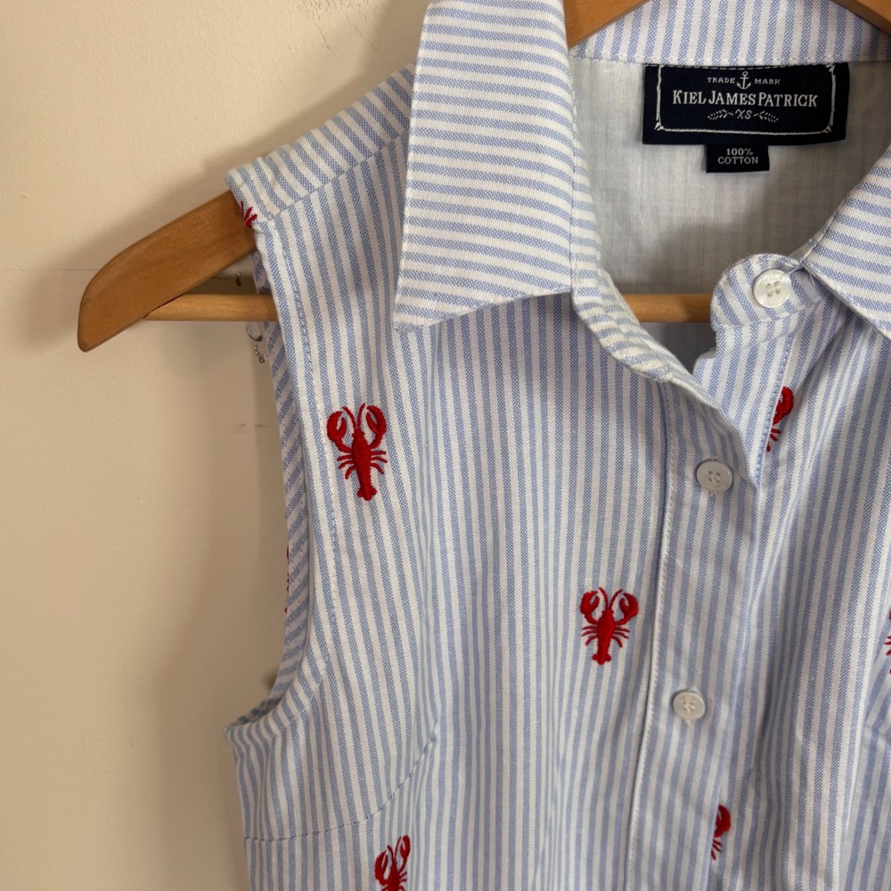 Kiel James Patrick Dress Womens Sz XS Lobster Coastal Button Up Cotton Crawfish - Picture 5 of 13